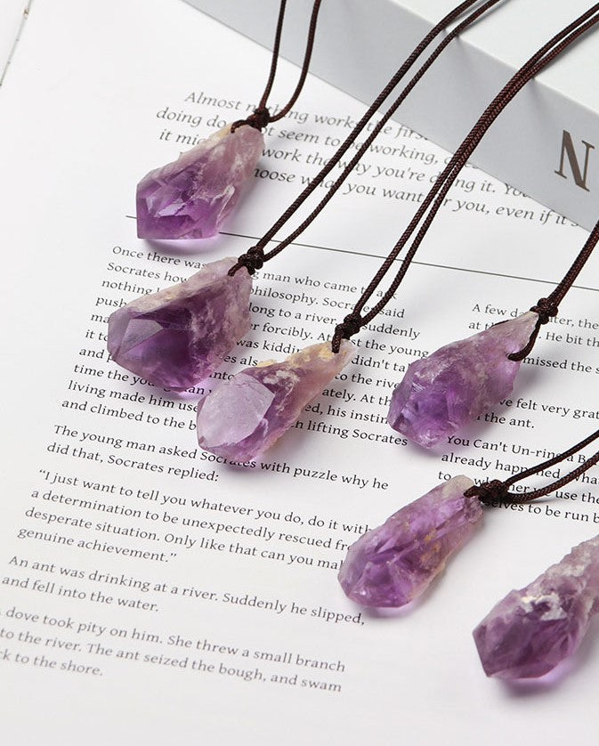 Raw Amethyst Cluster Necklace, Natural Pendant 2–4cm – alternate view 2