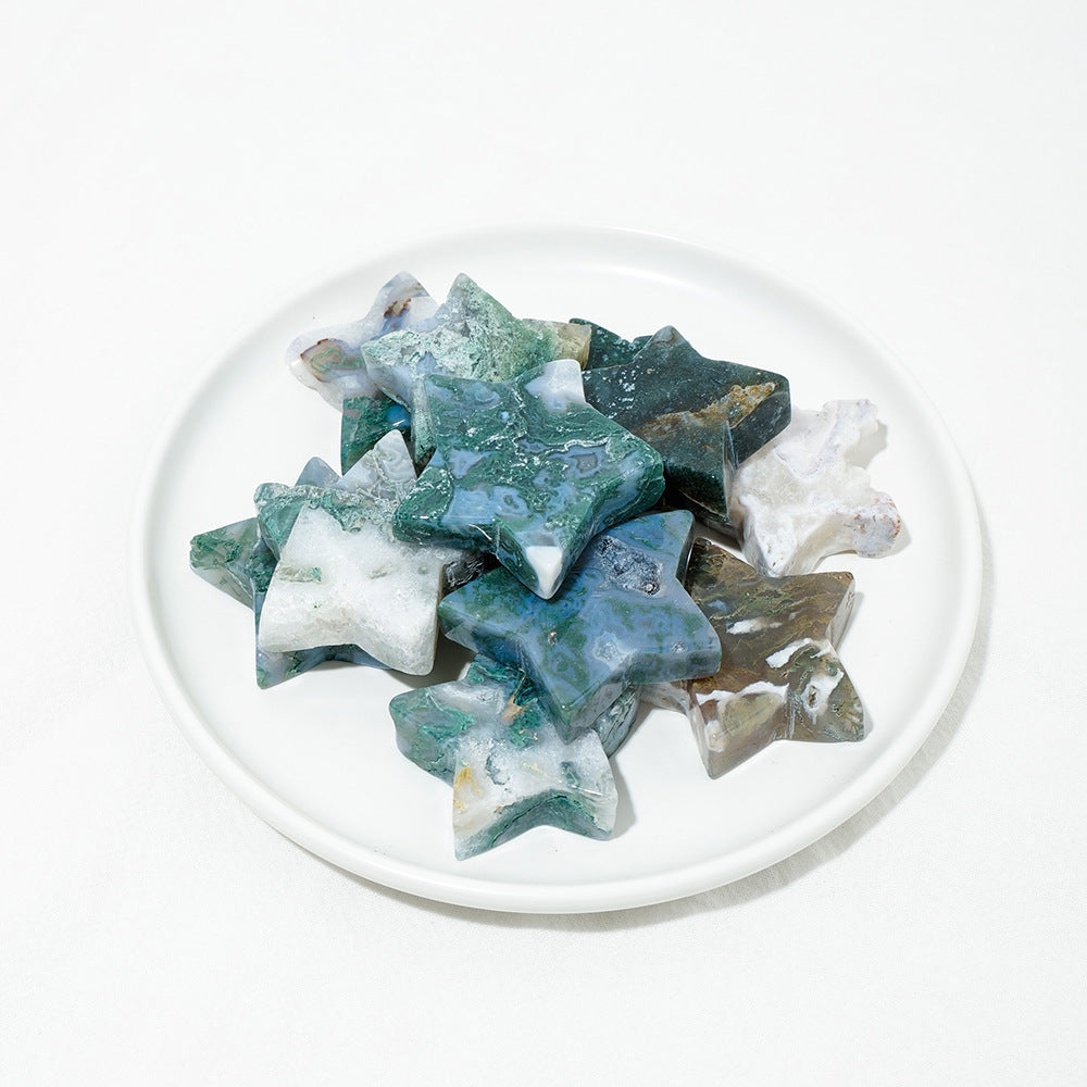 Moss Agate Star Carving – Natural Crystal 4cm product photo 3