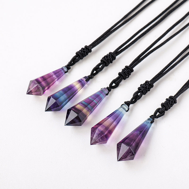 Rainbow Fluorite Pendulum Necklace – Natural Crystal 3–4cm product photo 2