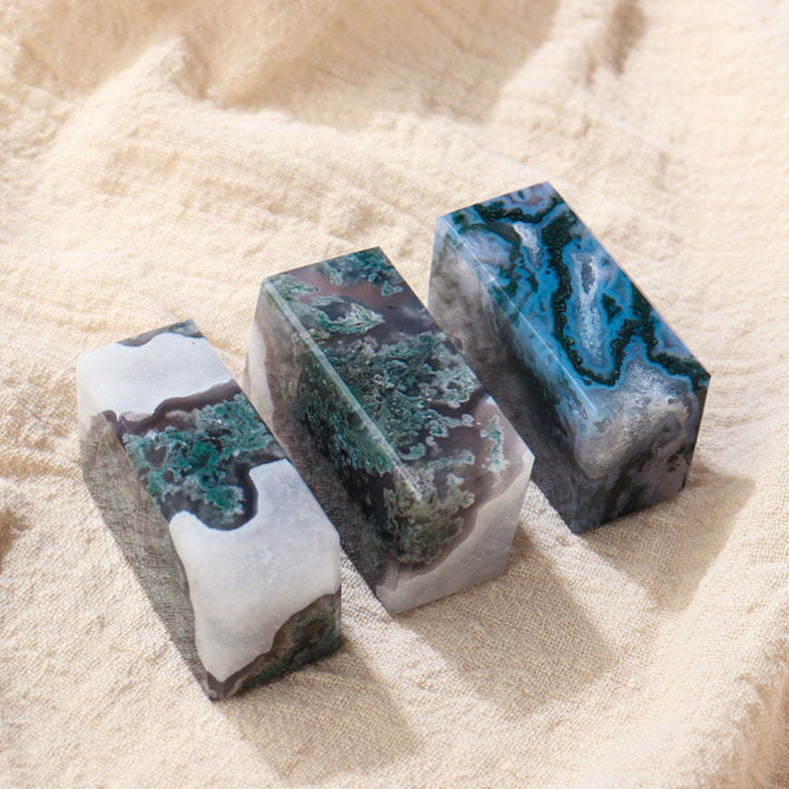 Natural Moss Agate Cube | Polished Crystal
