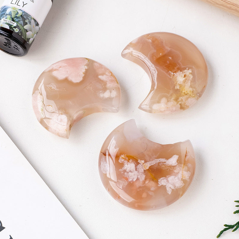 Natural Flower Agate moon crystal carving alternate view
