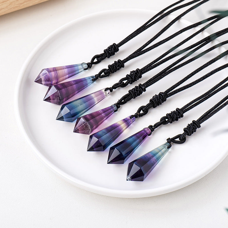 Rainbow Fluorite Pendulum Necklace – Natural Crystal 3–4cm product photo 3