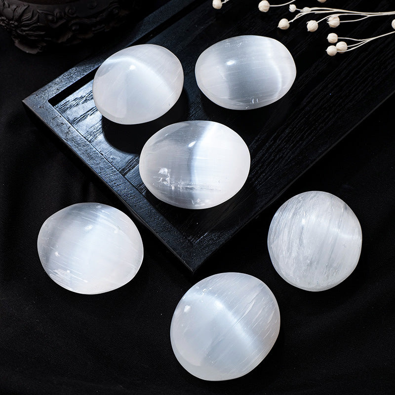 Selenite Palm Stone | Silky White Crystal 4cm