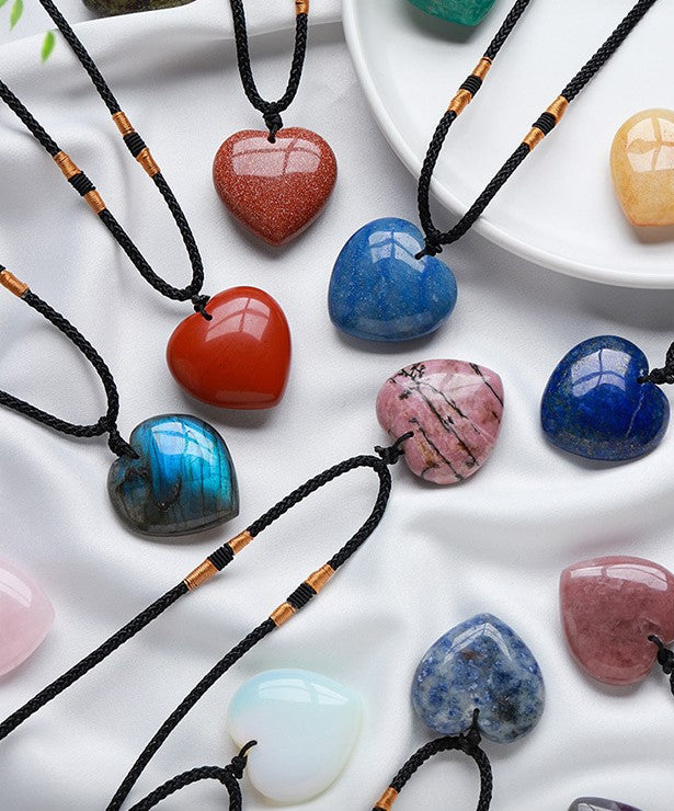 Crystal Heart Necklace | Natural Gemstone Pendant | Choose Your Stone