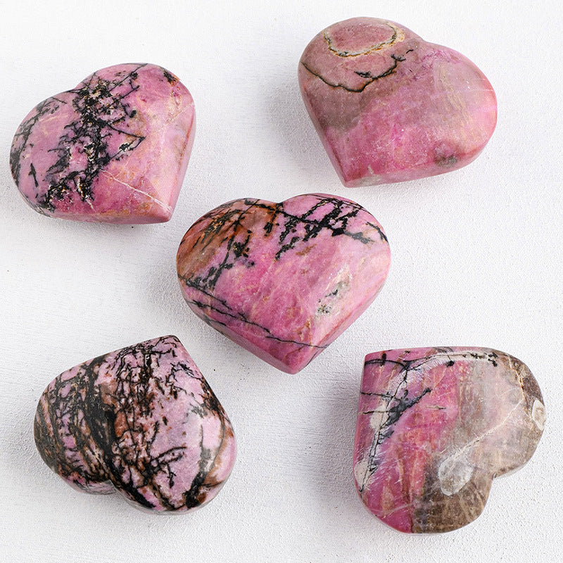 Rhodonite Heart | Natural Pink & Black Crystal 4–5cm