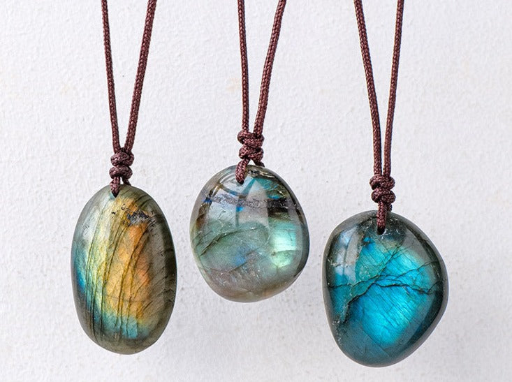 Labradorite Necklace | Natural Flash Crystal Pendant 3–4cm