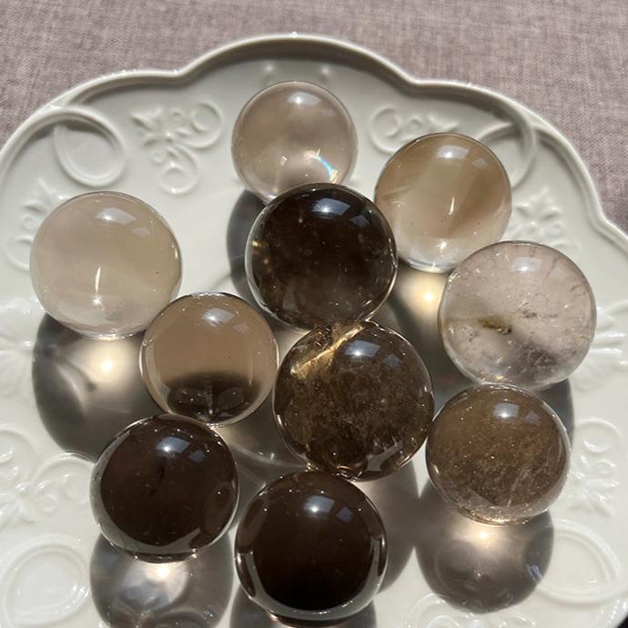 Smoky Quartz sphere product detail for desk shelf or crystal collection