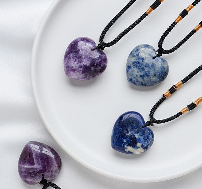 Crystal Heart Necklace | Natural Gemstone Pendant | Choose Your Stone