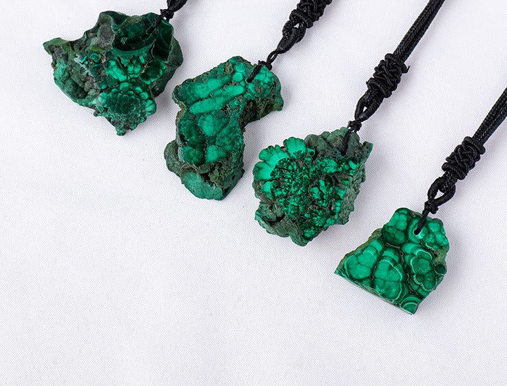 Natural Malachite Freeform Necklace | Crystal Pendant