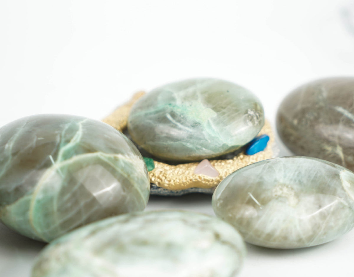 Green Moonstone Palm Stone | Natural Polished Crystal