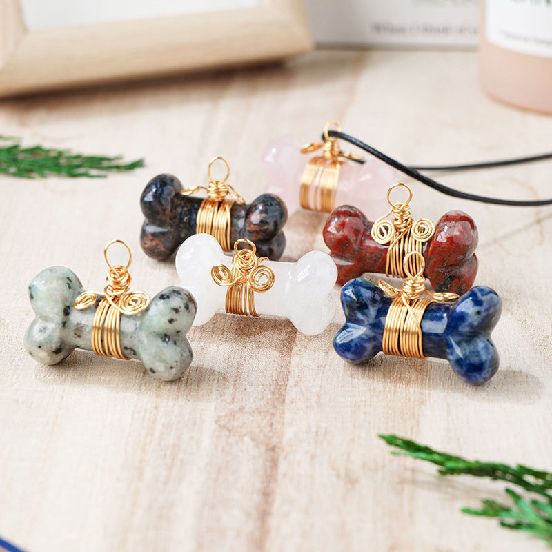 Bone-Shaped Crystal Necklace | Clear Quartz, Rose Quartz or Sodalite