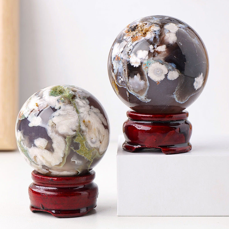 Black Flower Agate Sphere | Natural Crystal Ball 4–5cm