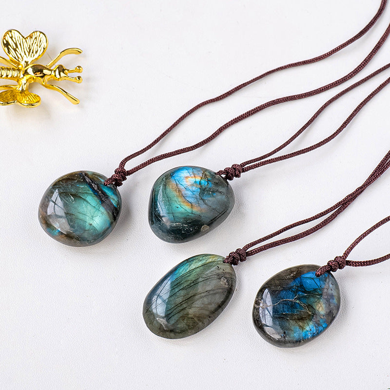 Labradorite Necklace | Natural Flash Crystal Pendant 3–4cm