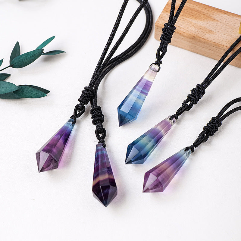 Rainbow Fluorite Pendulum Necklace – Natural Crystal 3–4cm product photo 1