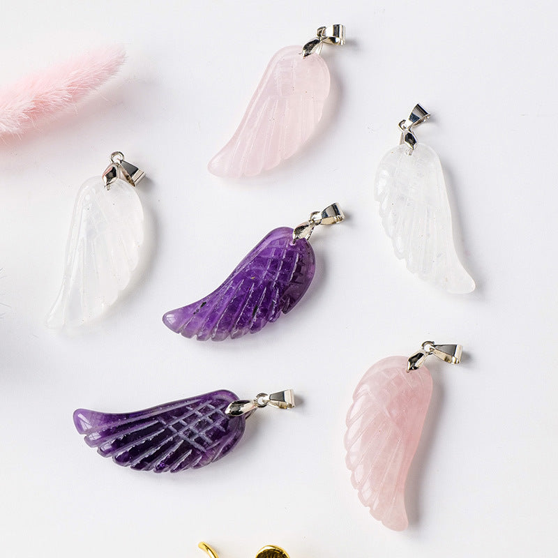 Angel Wing Crystal Necklace – Amethyst, Clear Quartz or Rose Quartz product photo 3