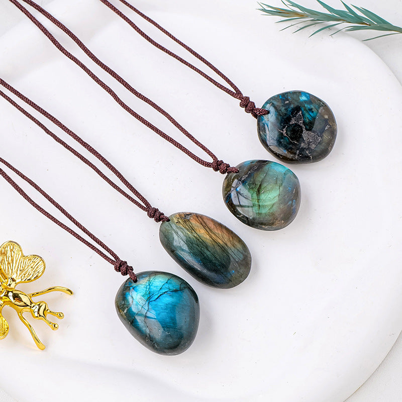 Labradorite Necklace | Natural Flash Crystal Pendant 3–4cm