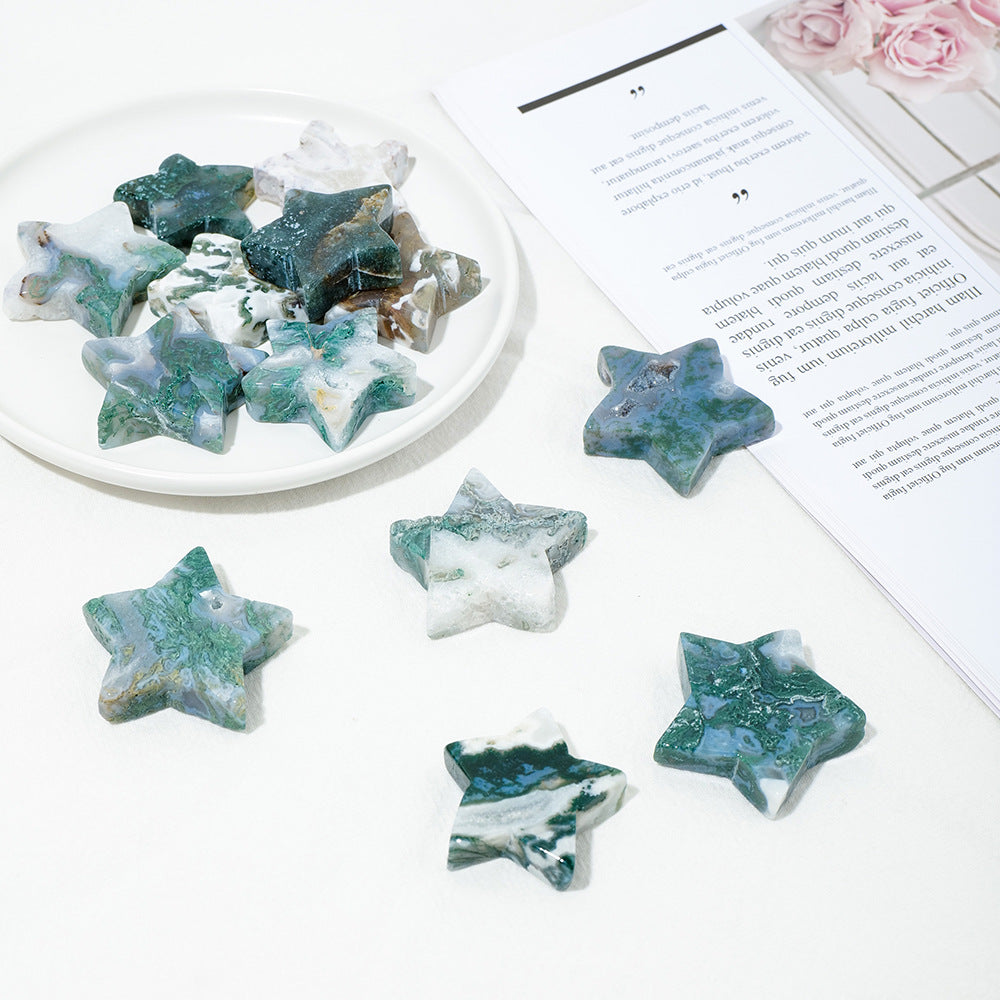 Moss Agate Star Carving – Natural Crystal 4cm product photo 2