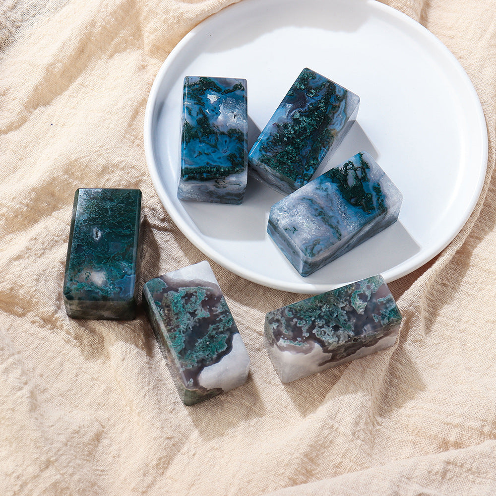 Natural Moss Agate Cube | Polished Crystal