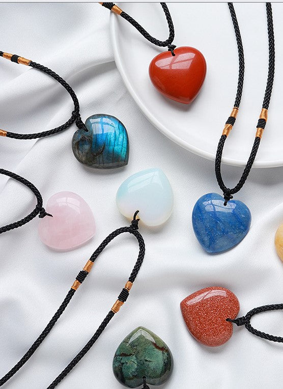 Crystal Heart Necklace | Natural Gemstone Pendant | Choose Your Stone