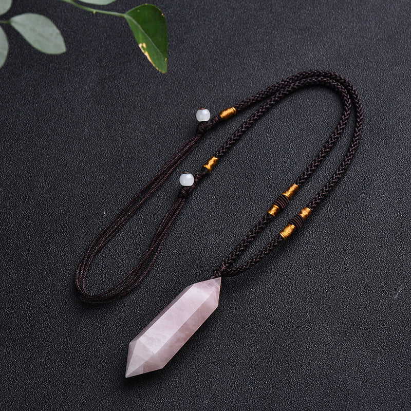 Rose Quartz necklace with natural 4–5cm polished pink crystal pendant