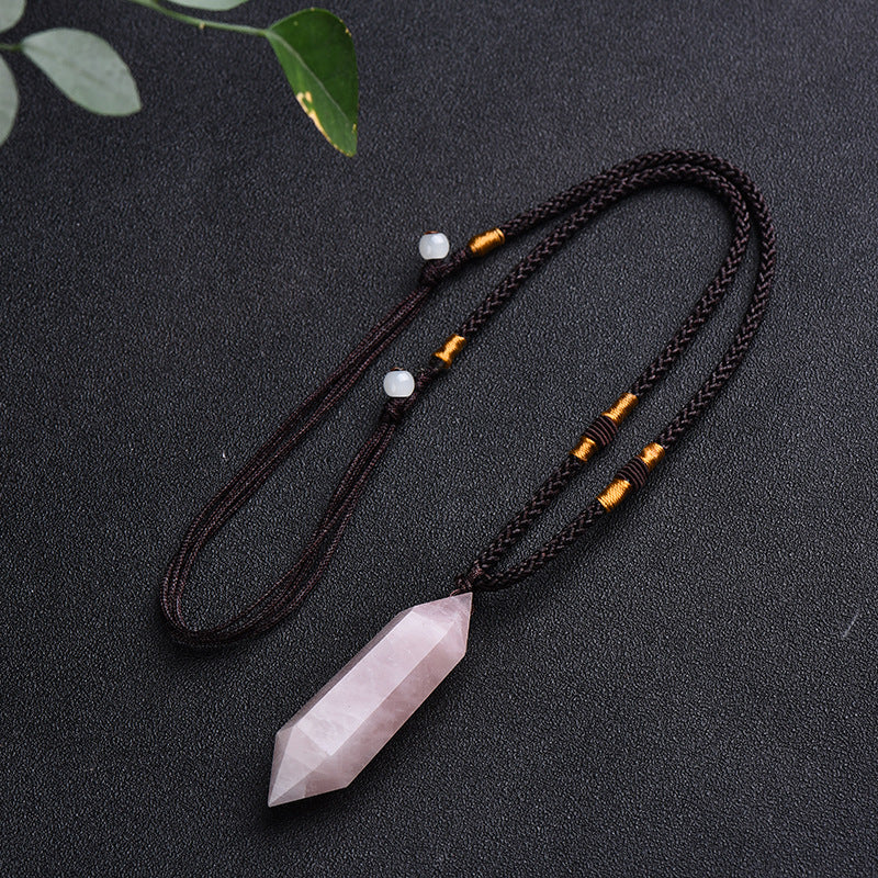 Collier de quartz rose - Pendentif en cristal de quartz rose naturel de 4 à 5 cm, pierre de guérison, bijoux chakra, énergie Reiki, corde faite à la main