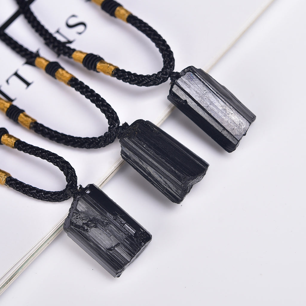 Raw Black Tourmaline Protection Pendant Necklace