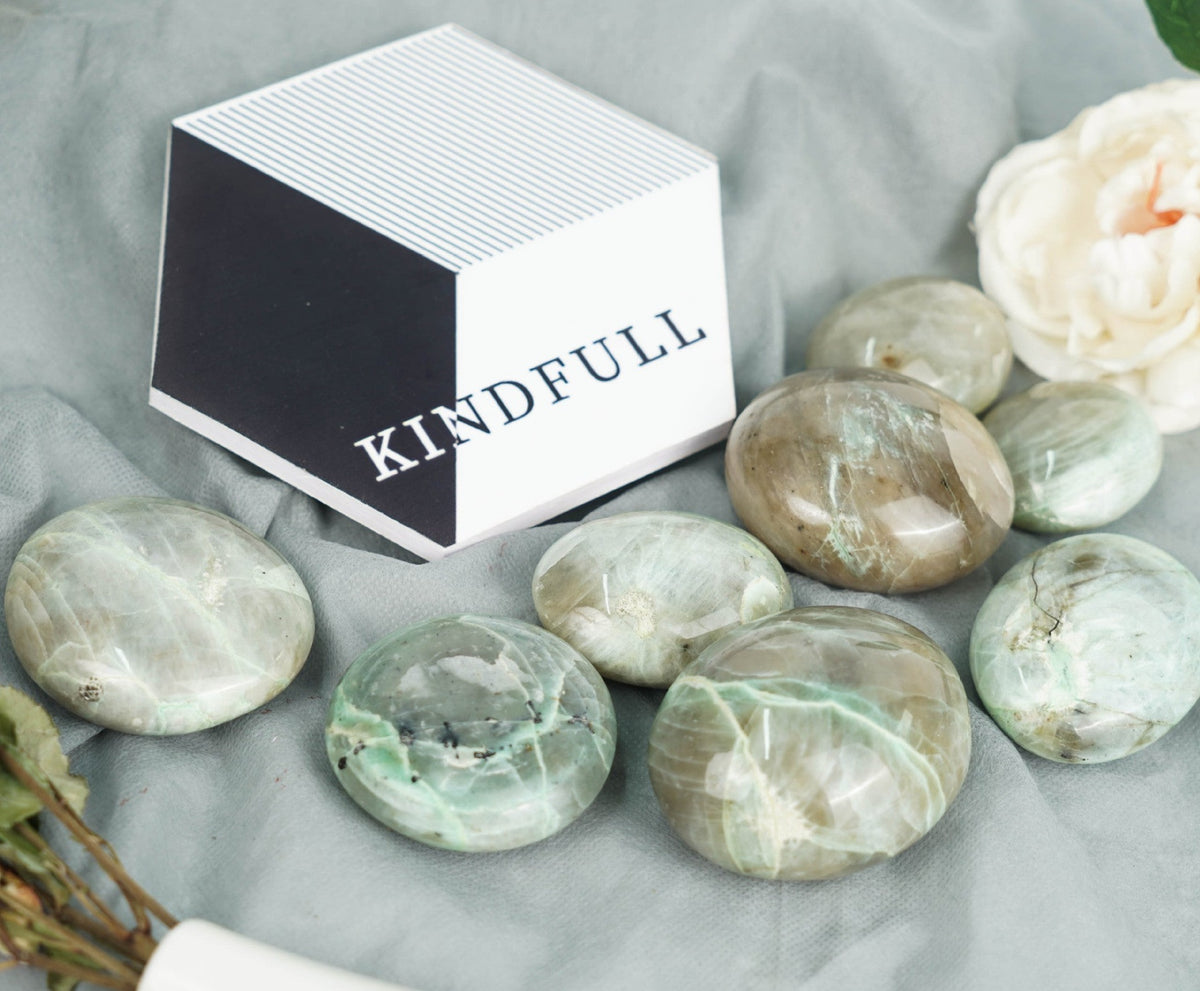 Green Moonstone Palm Stone | Natural Polished Crystal