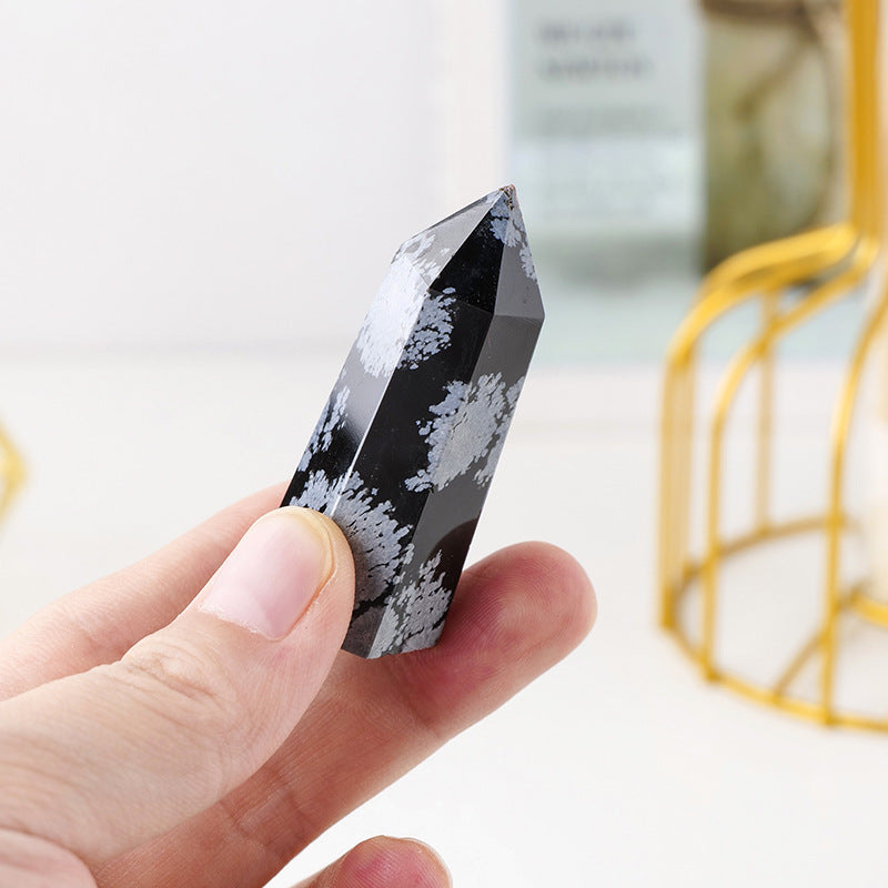 Snowflake Obsidian Tower | Natural Black & White Point 5–6cm