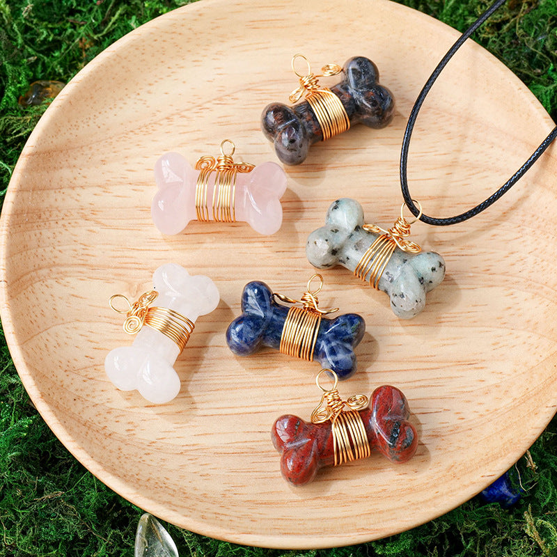 Bone-Shaped Crystal Necklace | Clear Quartz, Rose Quartz or Sodalite