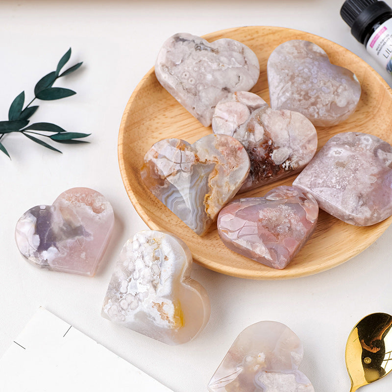 Flower Agate Heart | Natural Crystal Carving 4–5cm