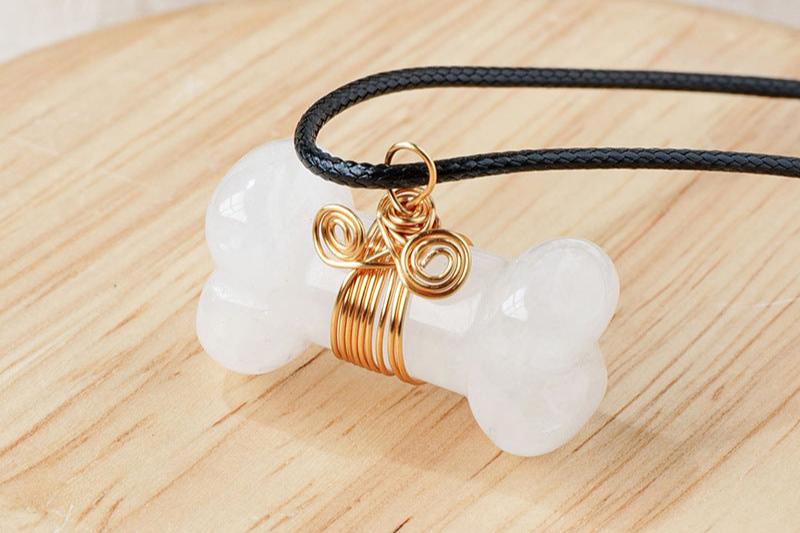 Bone-Shaped Crystal Necklace | Clear Quartz, Rose Quartz or Sodalite
