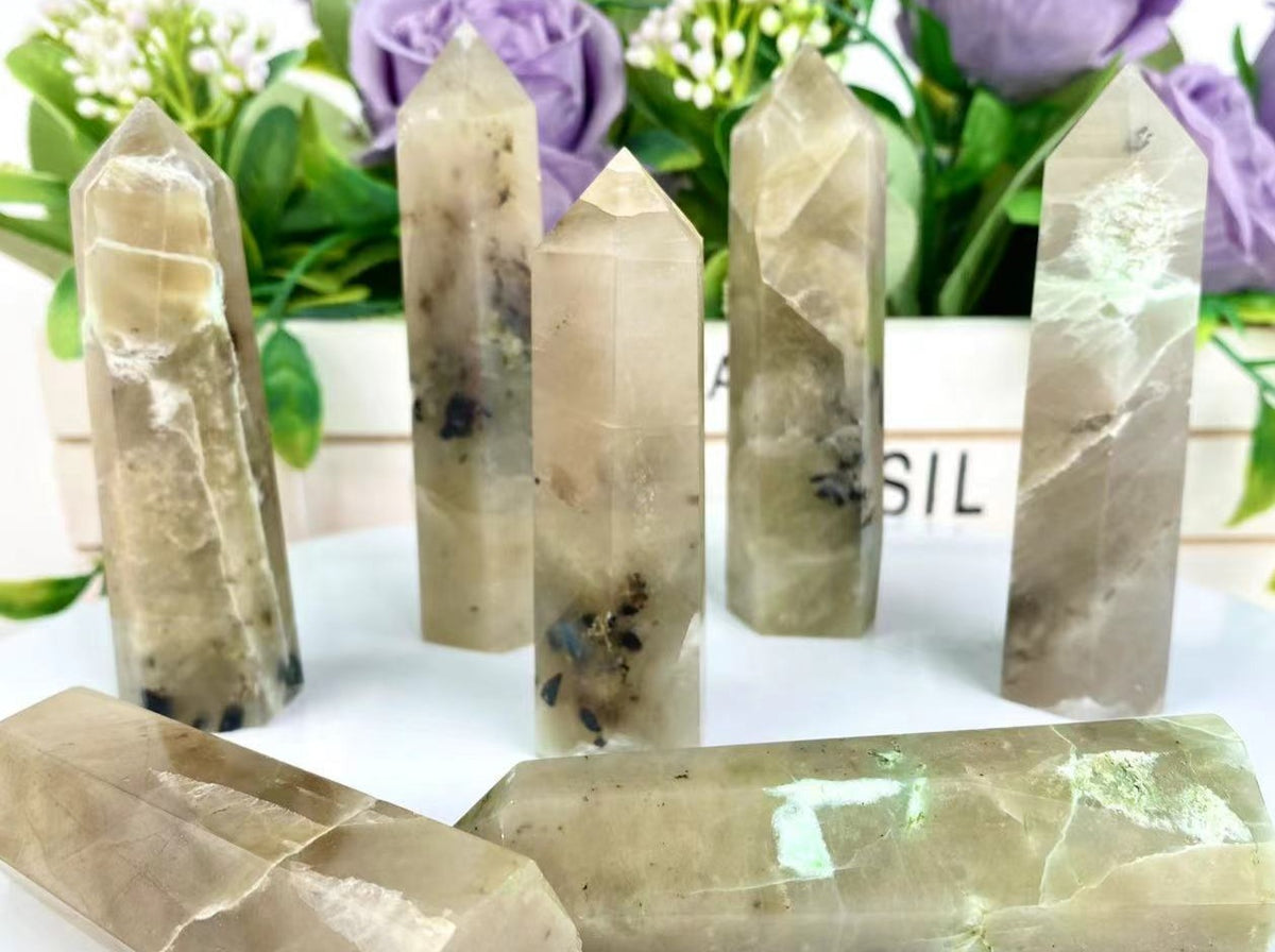 Green Moonstone Tower | Natural Crystal Point 6–8cm