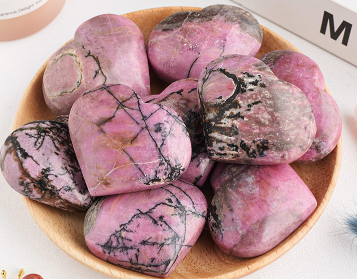 Rhodonite Heart | Natural Pink & Black Crystal 4–5cm