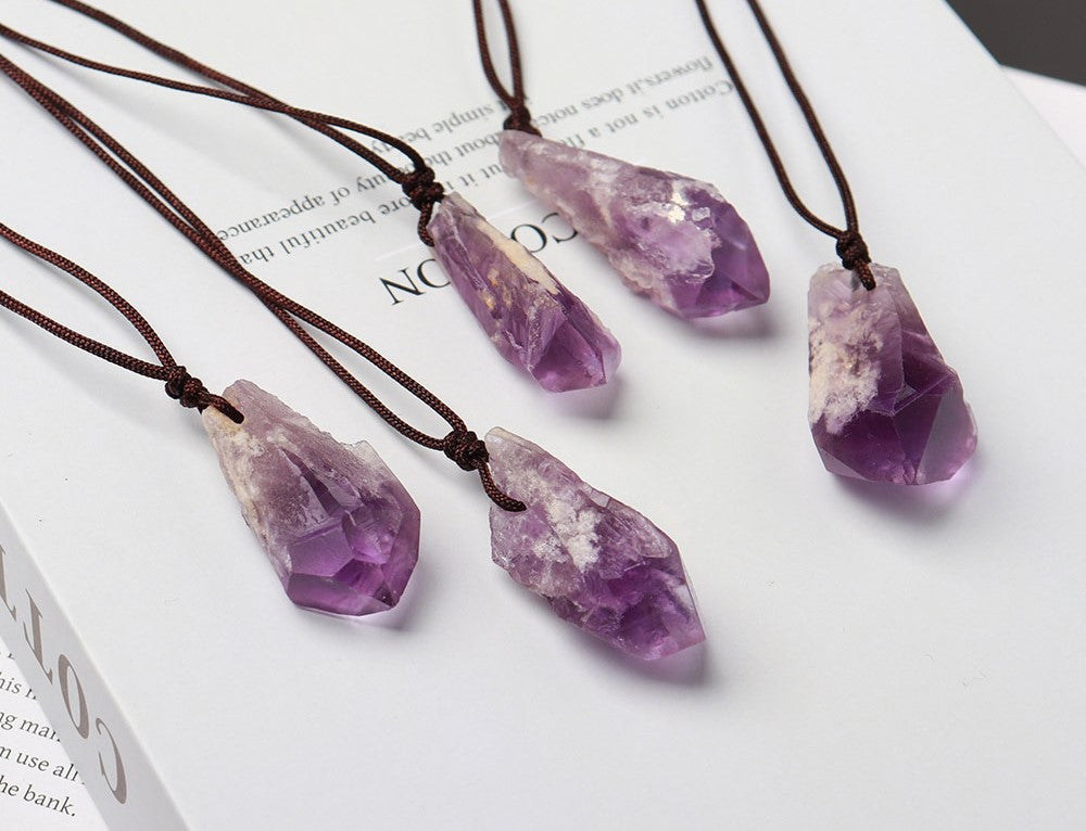 Raw Amethyst Cluster Necklace, Natural Pendant 2–4cm – product overview