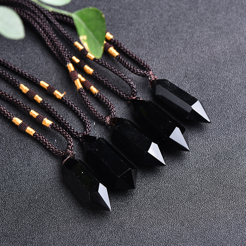 Black Obsidian Necklace - 4-5cm Natural Black Obsidian Crystal Pendant, Healing Stone, Chakra Jewelry, Reiki Energy, Handmade Rope