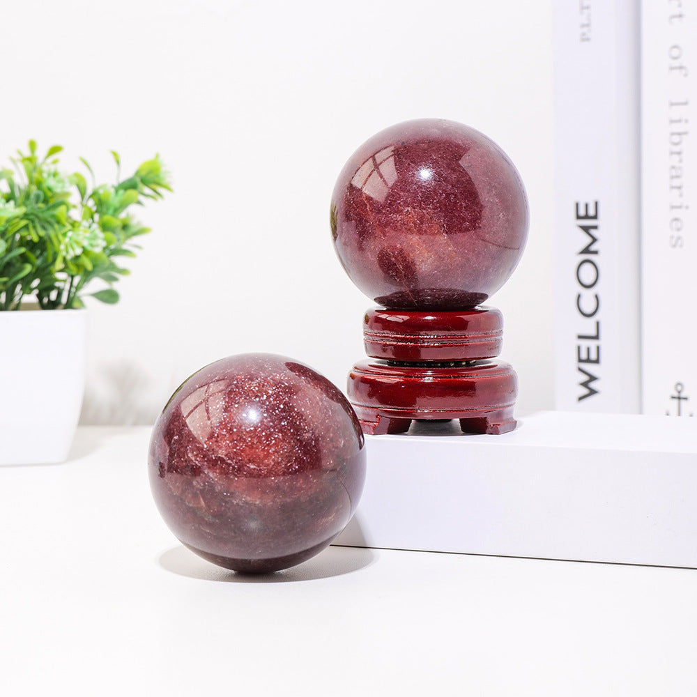 Sphère de quartz aux fraises - Boule de cristal de quartz aux fraises naturelles, pierre de guérison, décor de méditation, pierre de chakra, énergie Reiki