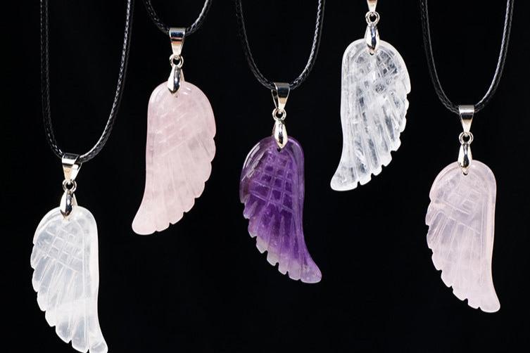 Angel Wing Crystal Necklace – Amethyst, Clear Quartz or Rose Quartz product photo 1