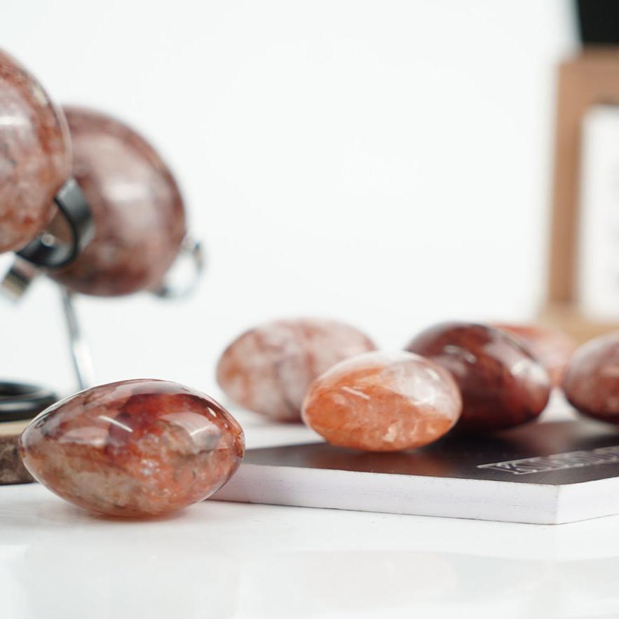 Fire Quartz Palm Stone | Hematoid Quartz 4–5cm