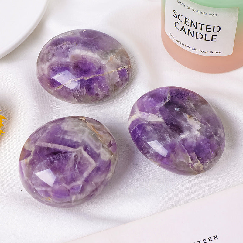 Dream Amethyst Palm Stone, Natural Chevron Amethyst – product overview