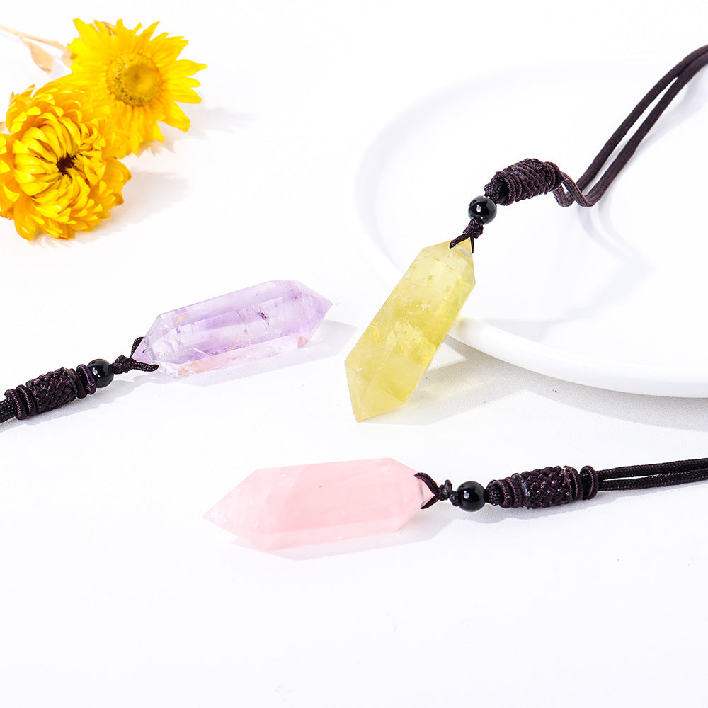 Collier de quartz rose - Pendentif en cristal de quartz rose naturel de 4 à 5 cm, pierre de guérison, bijoux chakra, énergie Reiki, corde faite à la main