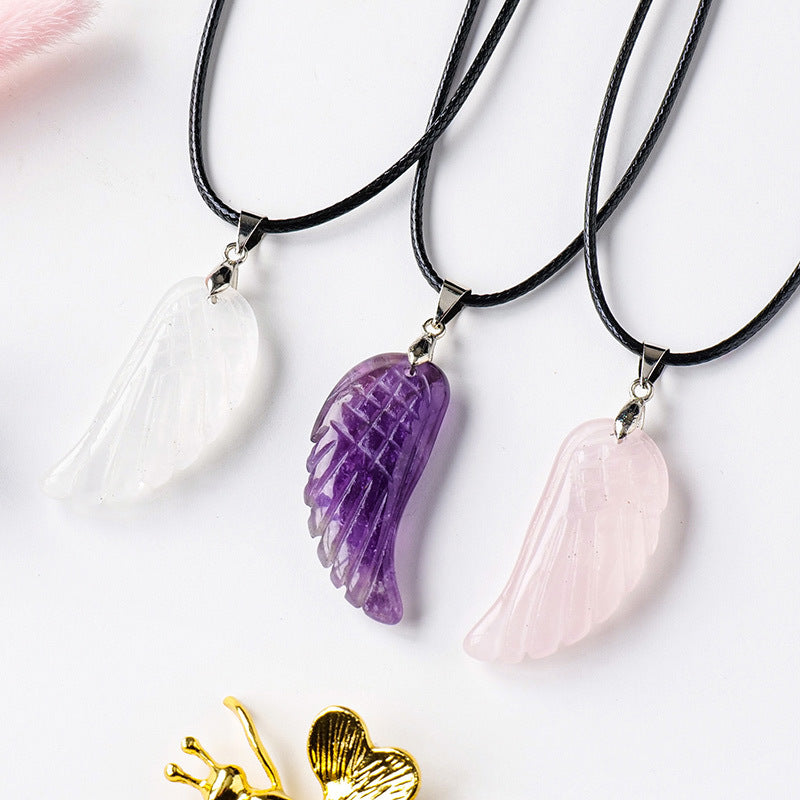 Angel Wing Crystal Necklace – Amethyst, Clear Quartz or Rose Quartz product photo 2