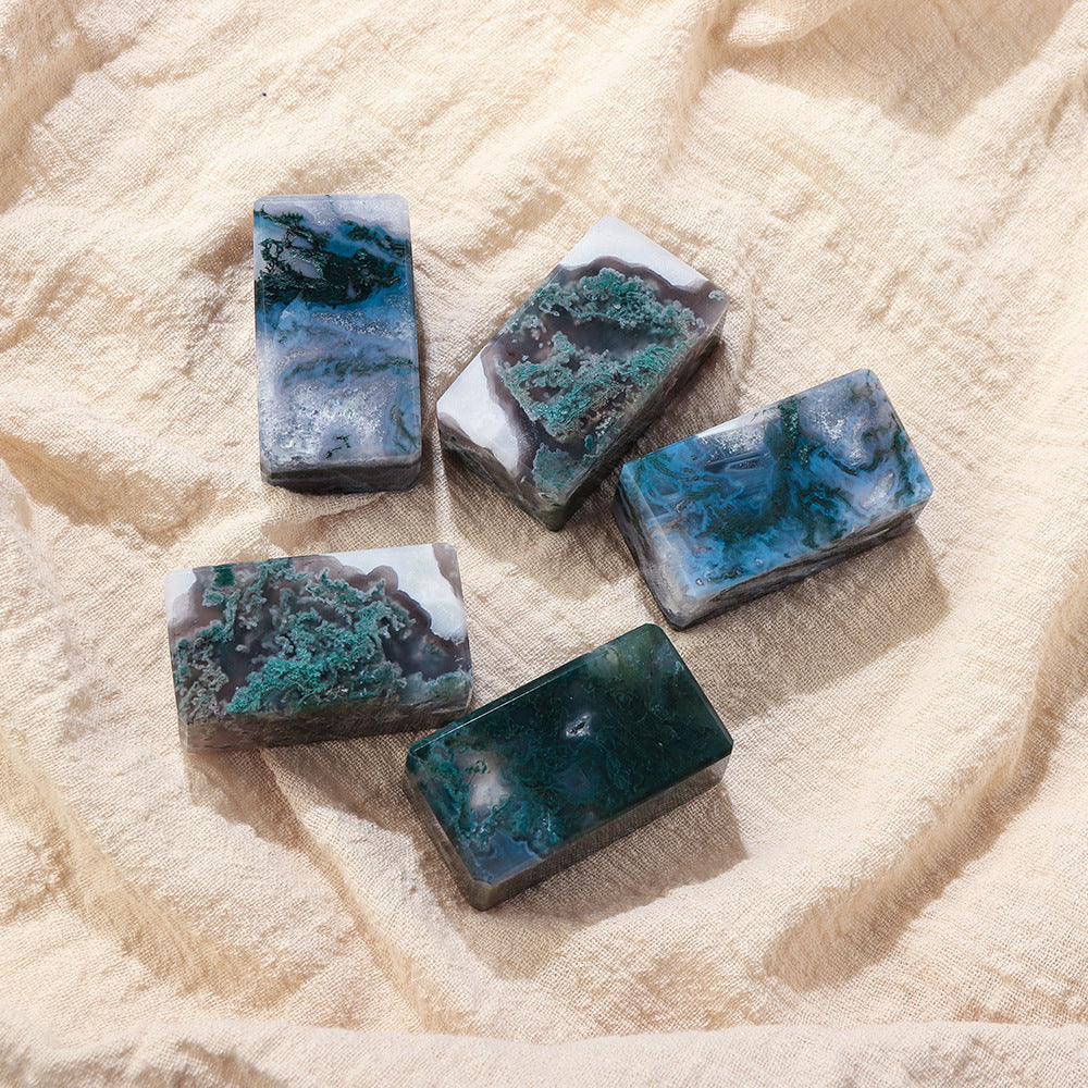 Natural Moss Agate Cube | Polished Crystal