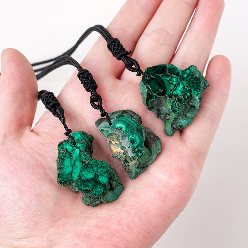Natural Malachite Freeform Necklace | Crystal Pendant