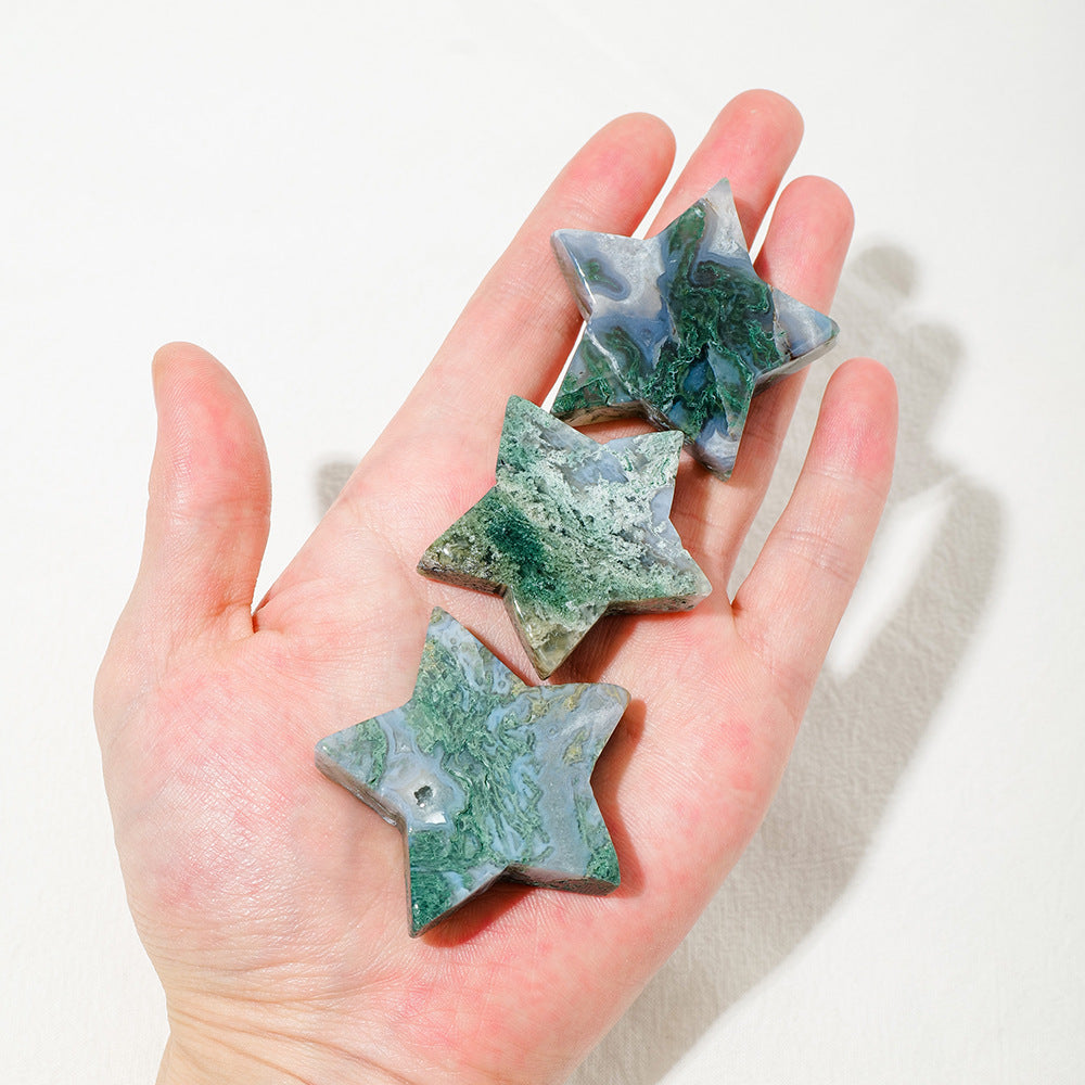 Moss Agate Star Carving – Natural Crystal 4cm product photo 1