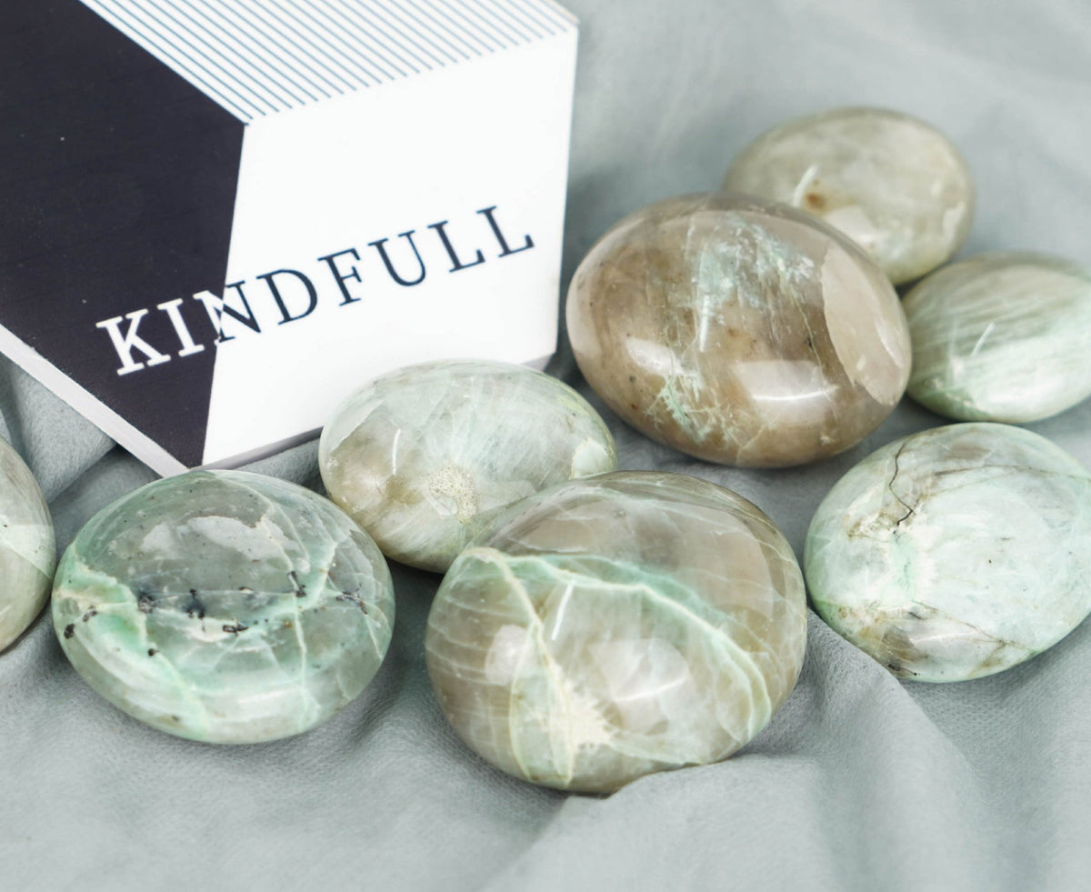 Green Moonstone Palm Stone | Natural Polished Crystal