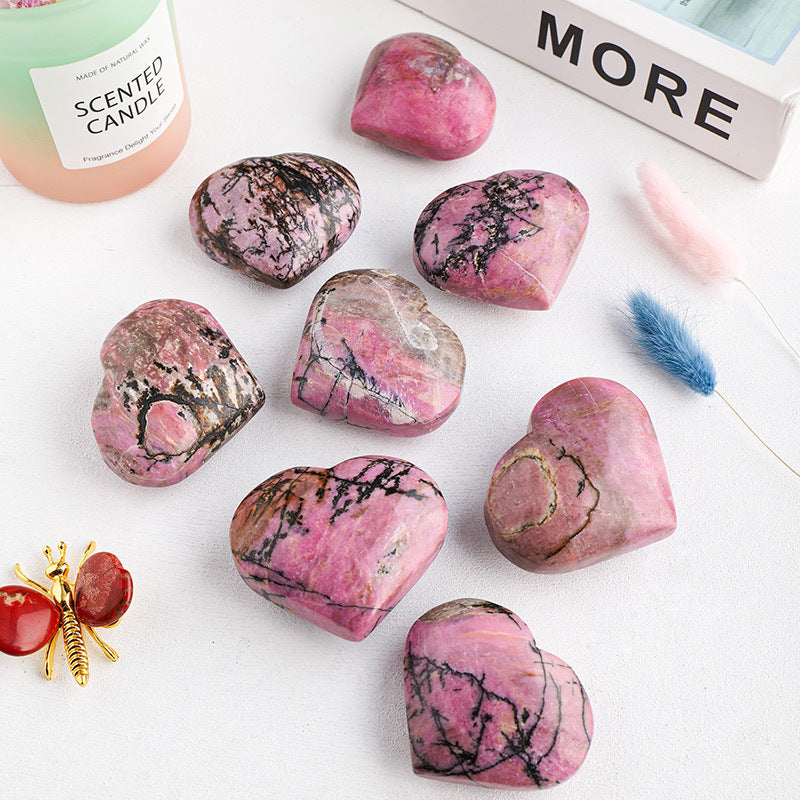 Rhodonite Heart | Natural Pink & Black Crystal 4–5cm