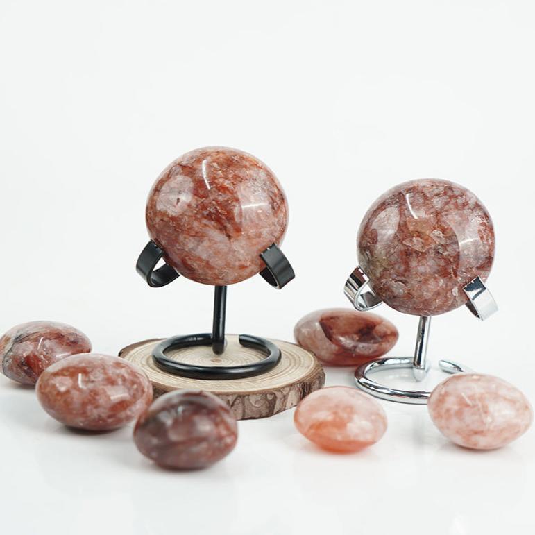 Fire Quartz Palm Stone | Hematoid Quartz 4–5cm