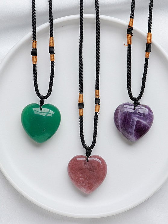 Crystal Heart Necklace | Natural Gemstone Pendant | Choose Your Stone