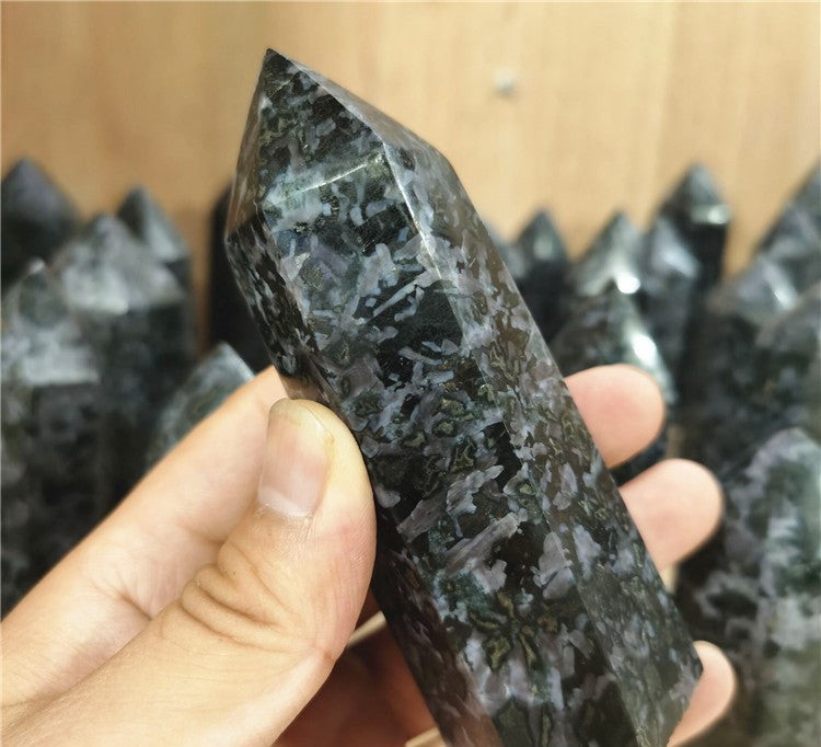 Polished Indigo Gabbro tower 5–10cm for crystal collection or display