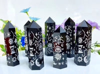 Black Obsidian Celestial Engraved Tower | Carved Crystal